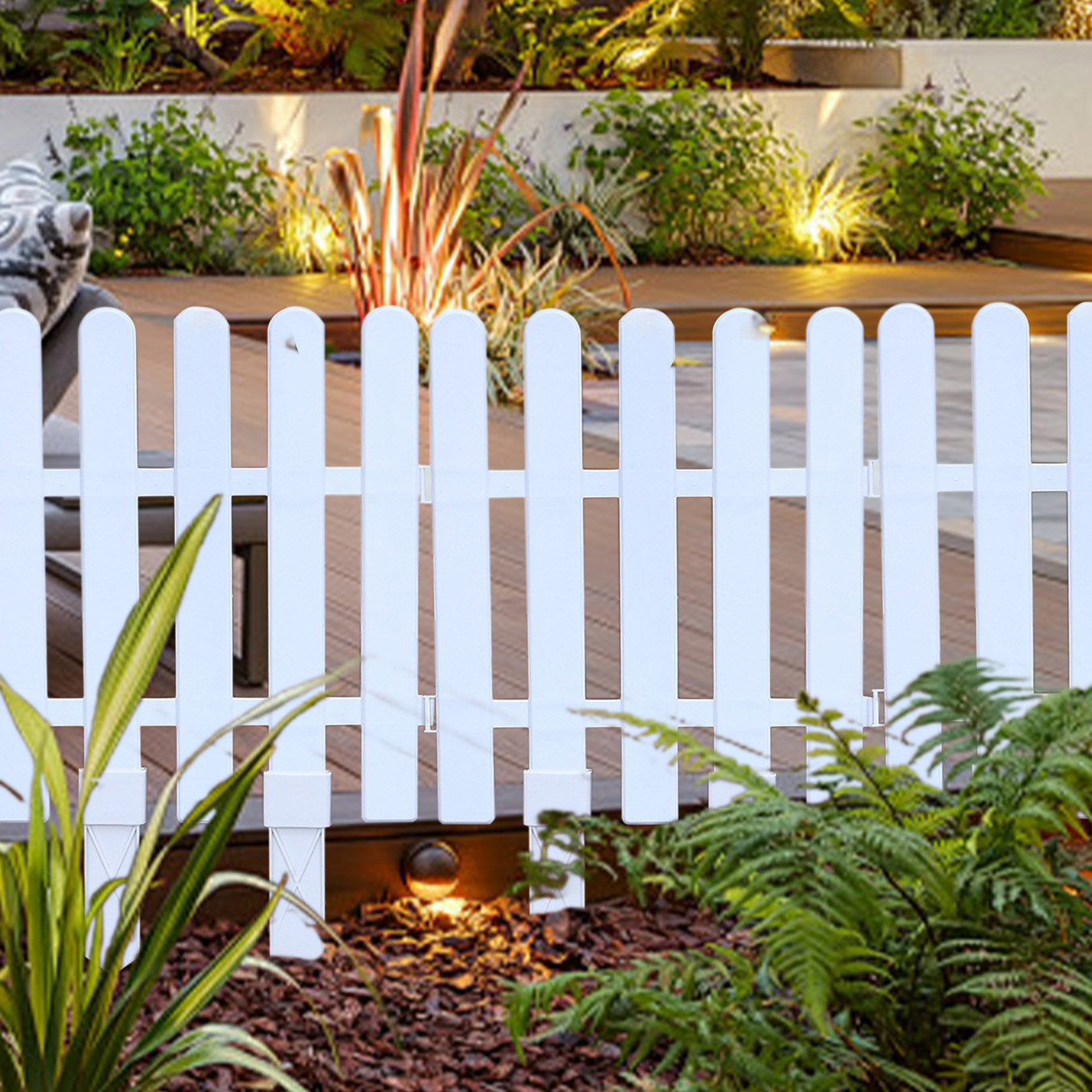 Harlier Plastic White Edging Garden Picket Fence, Grass Lawn Flowerbed Plant Borders, Decorative Landscape Path Panels, Lightweight \u0026 Easy Installation (19.6 x 23.6 Inch Each)